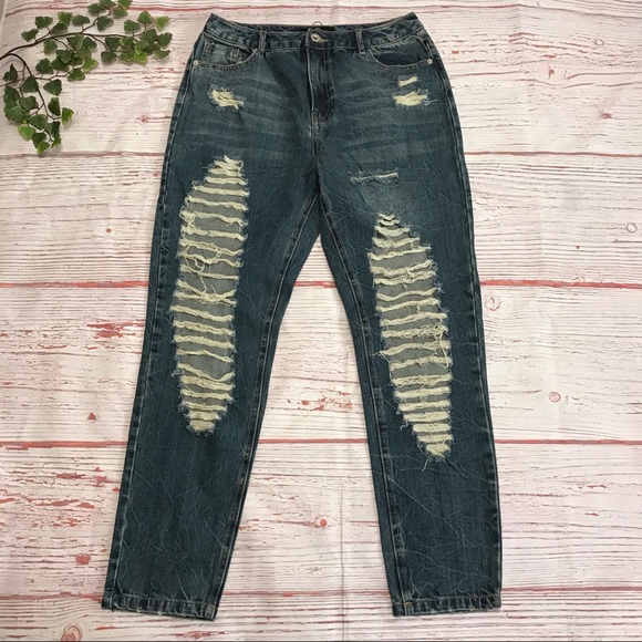 Missguided Denim Riot High Rise Crop Jeans Ripped - Picture 4 of 8